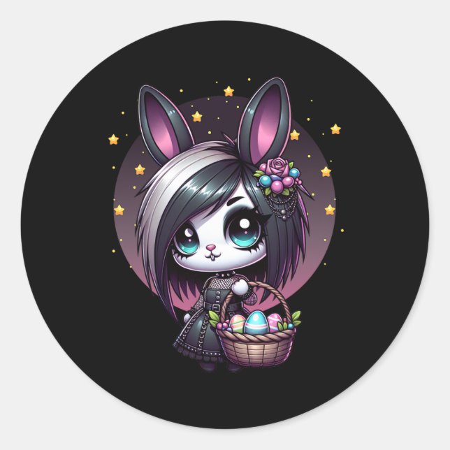 Emo Oaster Bunny Niedlich Goth Girl Whimsigoth Egg Runder Aufkleber (Vorderseite)