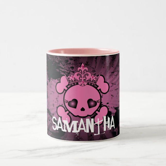 EMO Pink Skull Crossbones Girly Coffee Tasse Cup (Mittel)