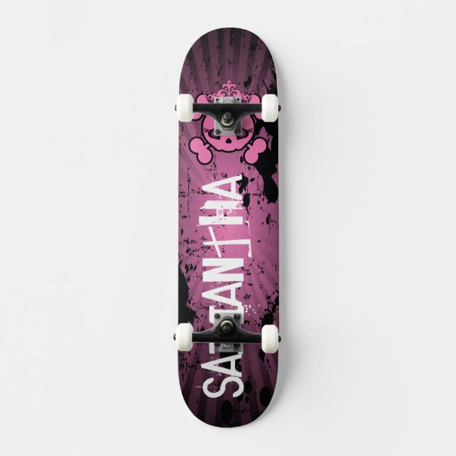 EMO Pink Skull Crossbones Old School Skateboard (Vorderseite)