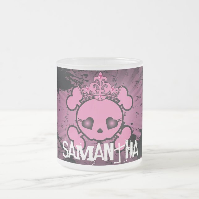 EMO Pink Skull Girl Mattiert Glass Coffee Tasse Cu (Mittel)
