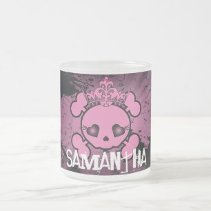 EMO Pinker Totenkopf Mädchen Frosted Glas Kaffeeta Mattglastasse