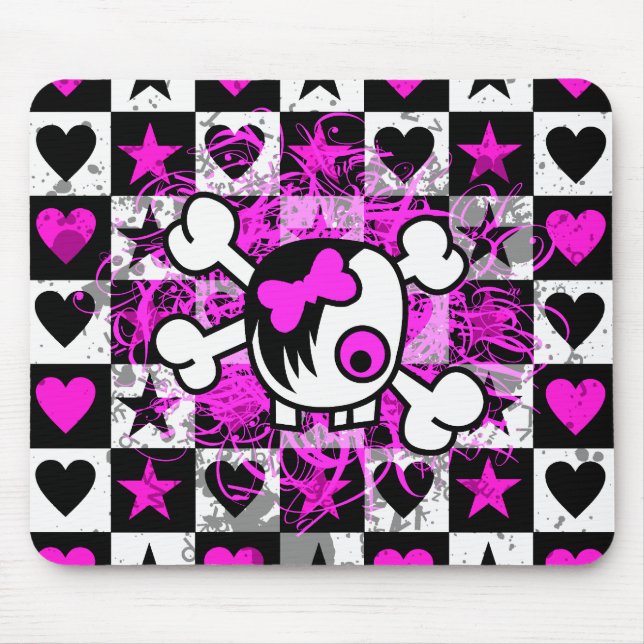 Emo Scene Cartoon Girl Skull Mousepad (Vorne)