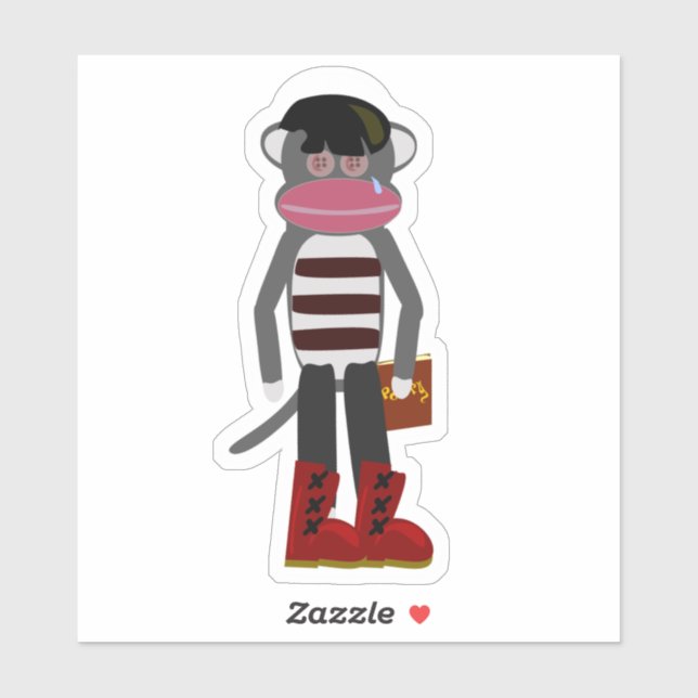 Emo Sock Monkey Funny Mopey Cartoon Art Aufkleber (Blatt)