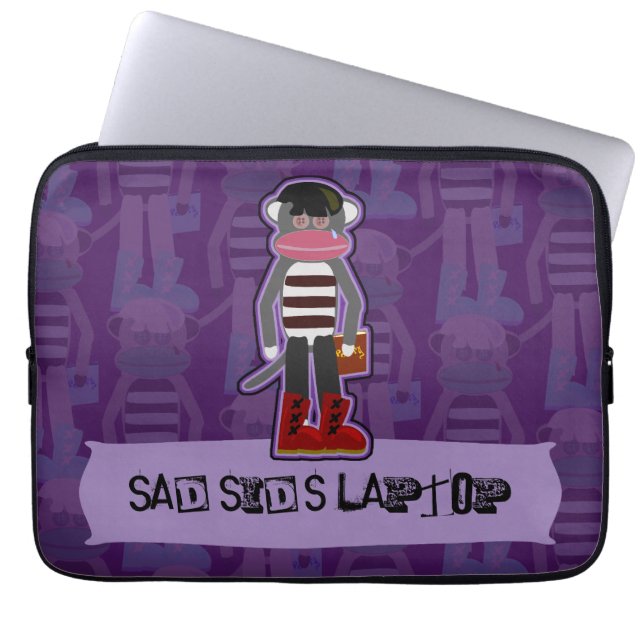 Emo Sock Monkey Lila Funny Cartoon Art Laptopschutzhülle (Vorderseite)