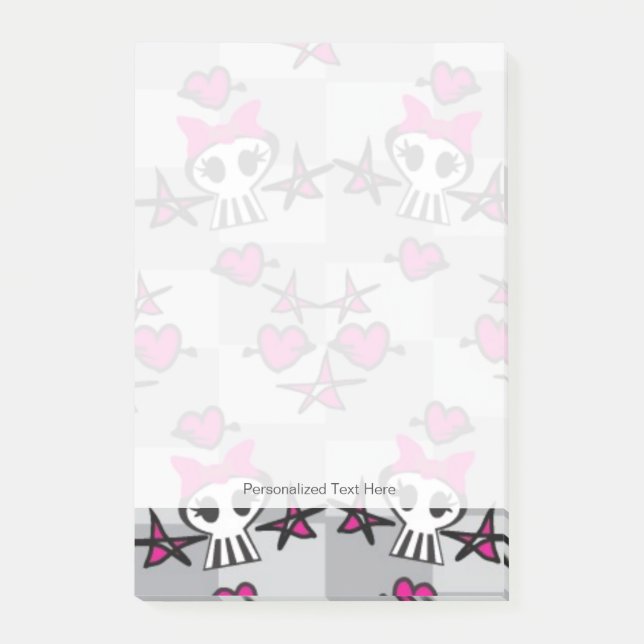 Emo-Totenkopf-Muster Post-it Klebezettel (Vorderseite)