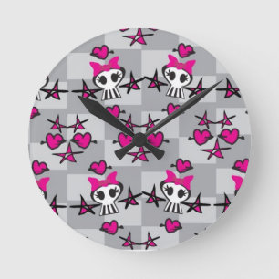 Emo-Totenkopf-Muster Runde Wanduhr