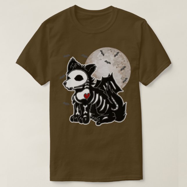 Emo Wolf Skeleton Full Moon Anime Goth Ästhetik H T-Shirt (Design vorne)