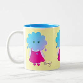 Emocional Azul Estilizado Chuva Personagem Cloudy Zweifarbige Tasse