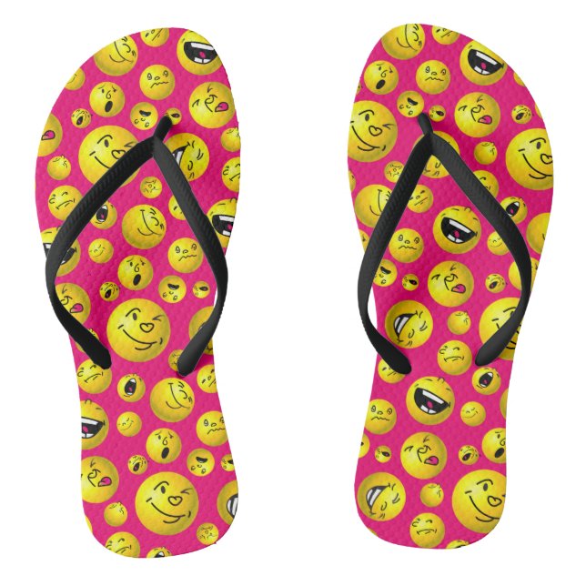 Emoji-Bälle auf magentinischem Hintergrund Flip Flops (Fußbett)