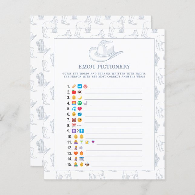 Emoji Bilderspiel Cowboy Babydusche (Vorne/Hinten)