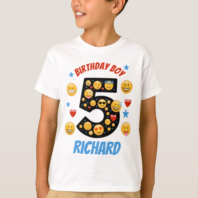 Emoji Birthday Boy Fifth Lächeln Gesicht T-Shirt (Vorderseite)