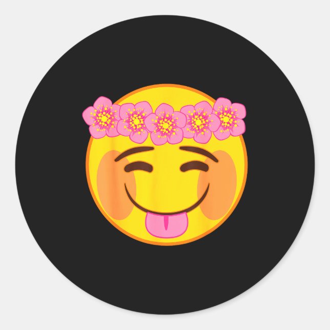 Emoji Blumenkrone Zunge Gelb Lächeln Gesicht  Runder Aufkleber (Vorderseite)