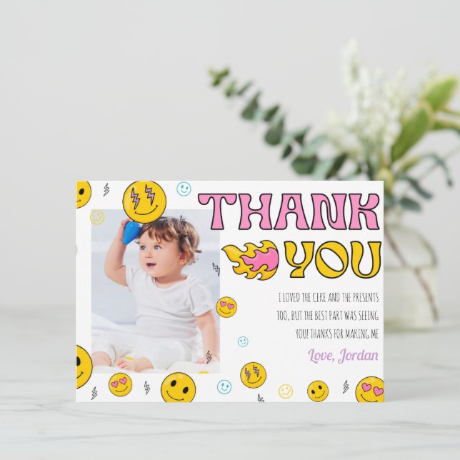 Emoji Erster Geburtstag Danke Karte (Stehend Vorderseite)
