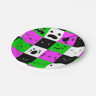 Emoji Faces Kawaii Lila grün schwarz Pappteller
