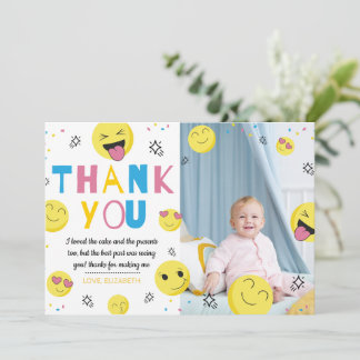 Emoji First Birthday Party Foto Danke Karte