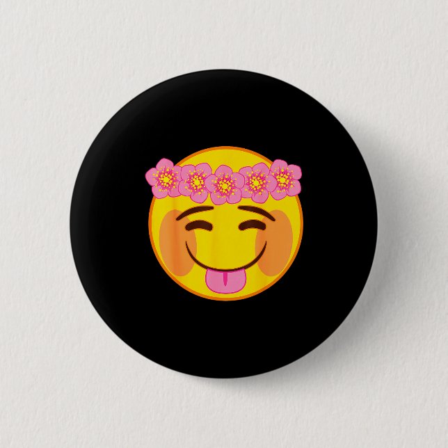 Emoji Flower Crown Tongue Yellow Smile Face  Button (Vorderseite)