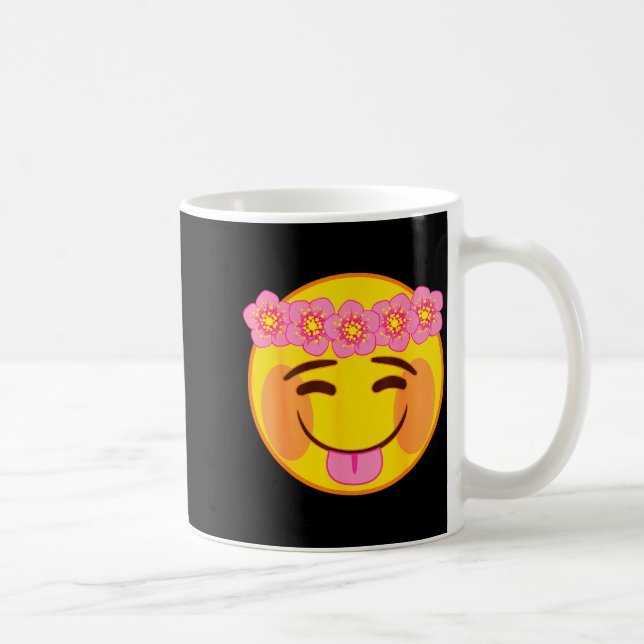 Emoji Flower Crown Tongue Yellow Smile Face  Kaffeetasse (Rechts)