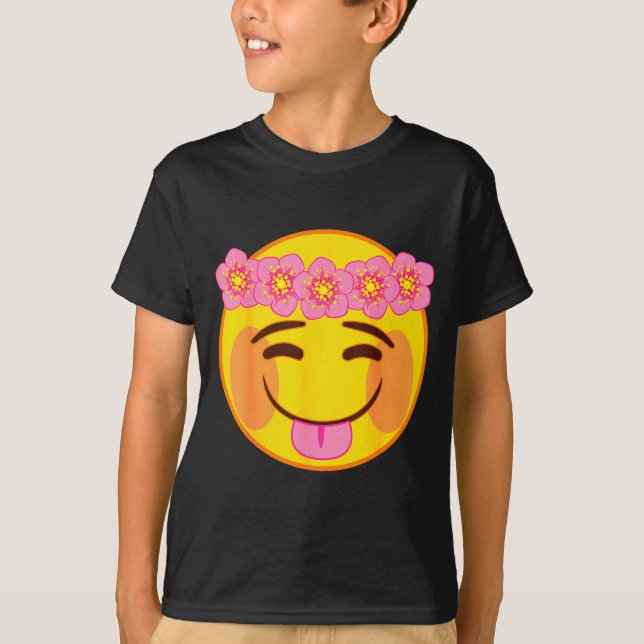 Emoji Flower Crown Tongue Yellow Smile Face  T-Shirt (Vorderseite)