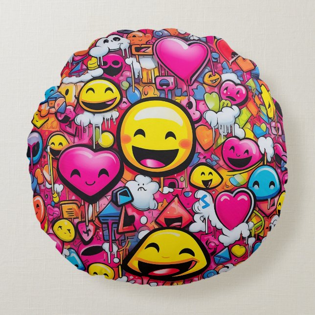 EMOJI FUN THROW PILLOW RUNDES KISSEN (Vorderseite)