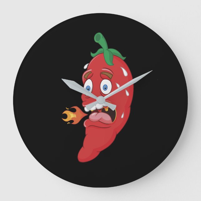 Emoji Funny Chili Pepper Hot Sauce Food Lover Große Wanduhr (Vorderseite)