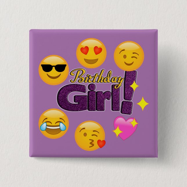 Emoji Geburtstags-Mädchen Button (Vorderseite)