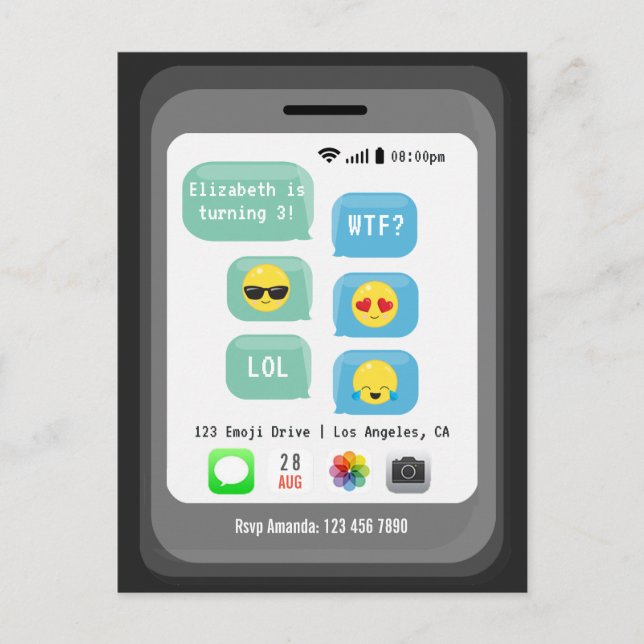 Emoji-Geburtstagsparty Postkarte (Vorderseite)