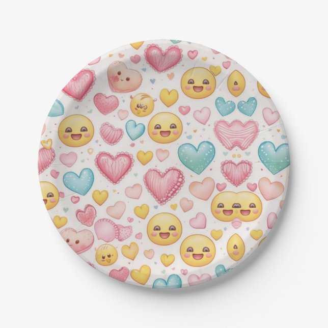 Emoji-Herzen-Party-Papierteller Pappteller (Vorderseite)