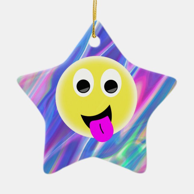 Emoji-Hologramm Keramik Ornament (Vorne)