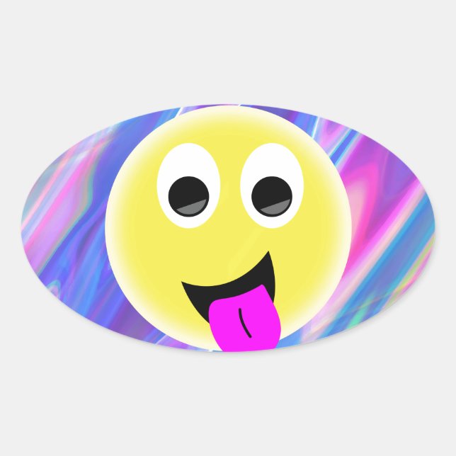 Emoji-Hologramm Ovaler Aufkleber (Vorderseite)