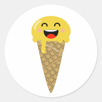 Emoji Ice-Creme-Happy-Sticker Runder Aufkleber