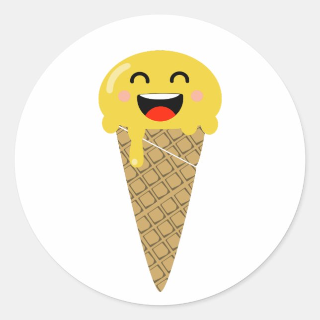 Emoji Ice-Creme-Happy-Sticker Runder Aufkleber (Vorderseite)