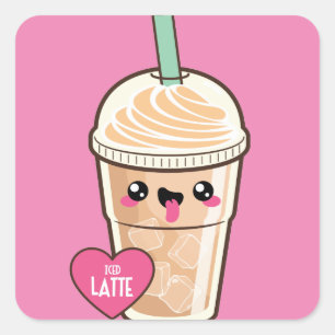 Emoji Iced Latte Quadratischer Aufkleber