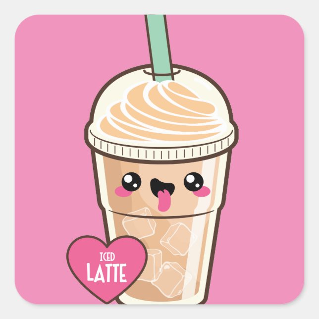 Emoji Iced Latte Quadratischer Aufkleber (Vorderseite)