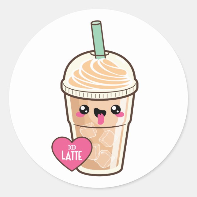Emoji Iced Latte Runder Aufkleber (Vorderseite)