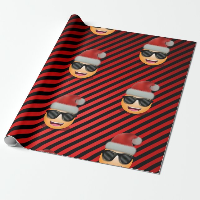 Emoji in Weihnachtsmannmütze und Sonnenbrille Weih Geschenkpapier (Ungerollt)