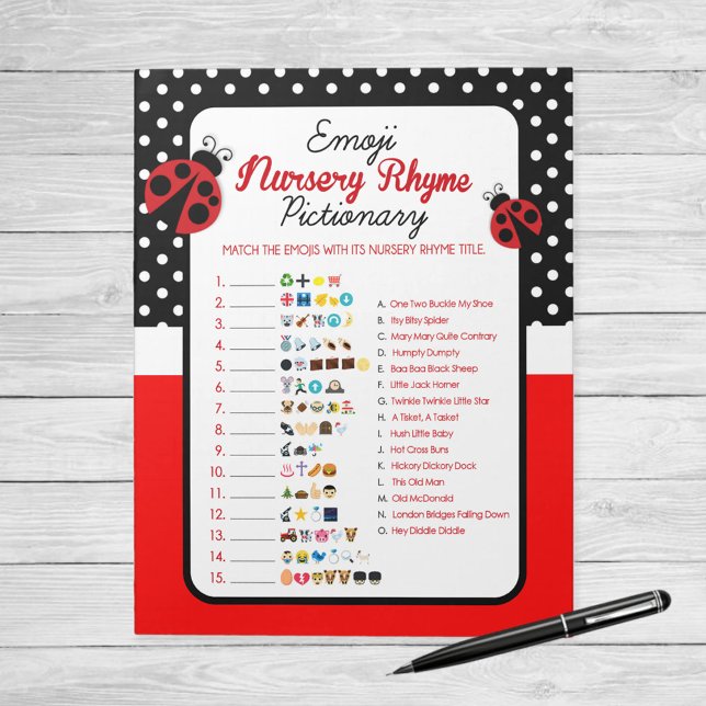 Emoji Kinderzimmer Rhyme Ladybug Baby Showspiel Notizblock (Ladybug Emoji Nursery Rhyme Baby Shower Game)