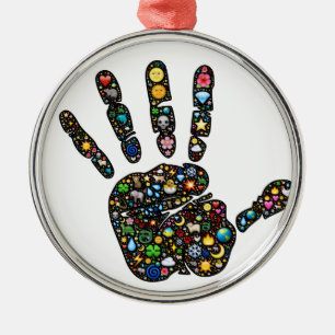 Emoji-Kunst handprint mit natürlichen Weltikonen Ornament Aus Metall