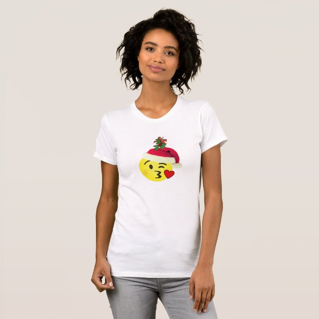 Emoji Kuss unter mistletoem Weihnachtsgeschmack T-Shirt (Vorne ganz)