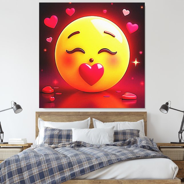 Emoji küssen Herzblasen Leinwanddruck (Insitu (Schlafzimmer))