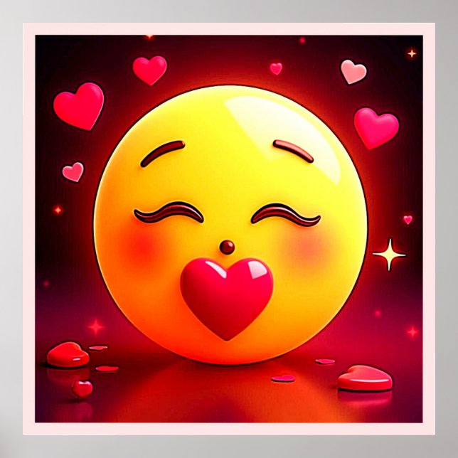 Emoji küssen Herzblasen Poster (Vorne)