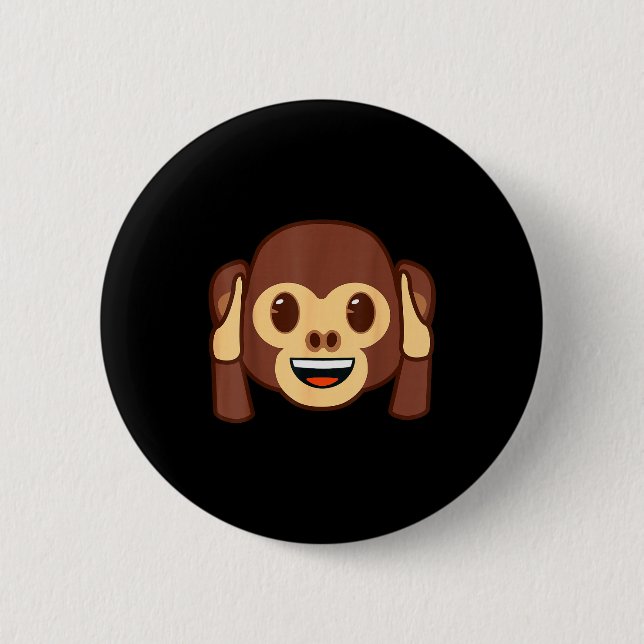 Emoji Monkey Holding Ears Yellow Smile Face  Button (Vorderseite)