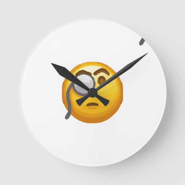 Emoji-Monokel Runde Wanduhr (Vorderseite)