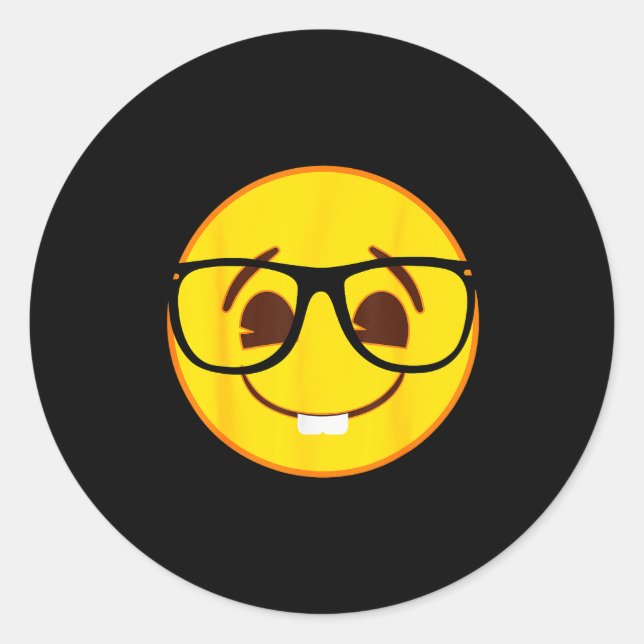 Emoji Nerd Gles Yellow Smile Face  Runder Aufkleber (Vorderseite)
