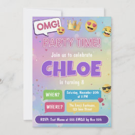 Emoji Party Birthday Invitation Neon Kids Theme Einladung