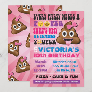 Emoji Party Pooper Girl Birthay Einladung
