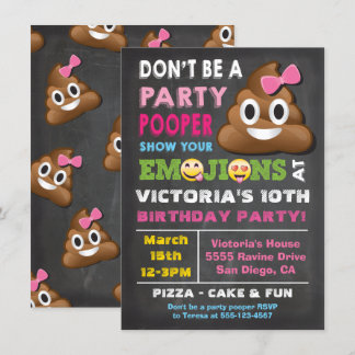 Emoji Party Pooper Girl Birthay Einladung