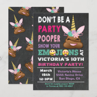 Emoji Party Pooper Unicorn Birthay Einladung