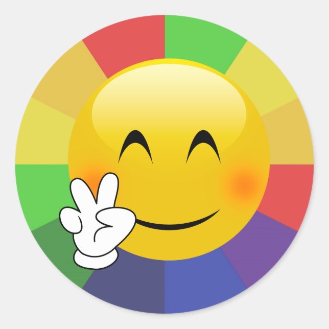 Emoji Peace Sign Rainbow Burst Stickers (Vorderseite)