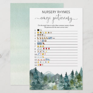 Emoji Pictionary Baby Dusche Spiel rustikale Berge