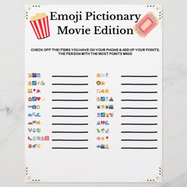 Emoji Pictionary – Film Edition | Ausdruckbares Sp Briefbogen (Vorderseite)
